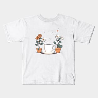 Cup of Coffee And Flowers Kids T-Shirt